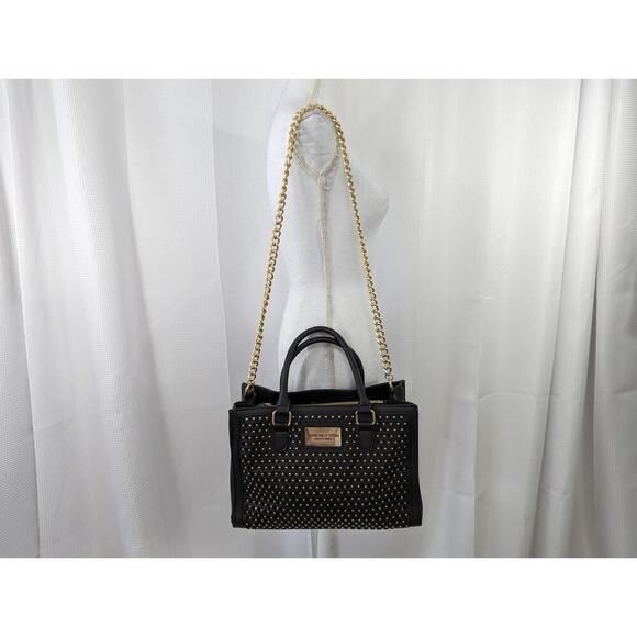 MARC NEW YORK! BLACK BRUSHED FINISH FAUX LEATHER, GOLD JEWEL STUDDED  HAND BAG! - Picture 3 of 11